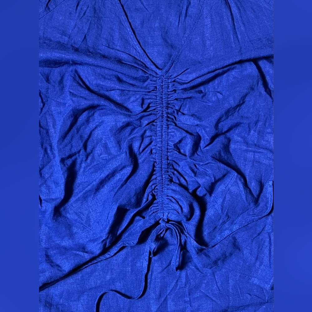 Ava & Viv Royal Blue Ruched Drawstring Front Linen Blend Top Size 14W - Picture 4 of 6